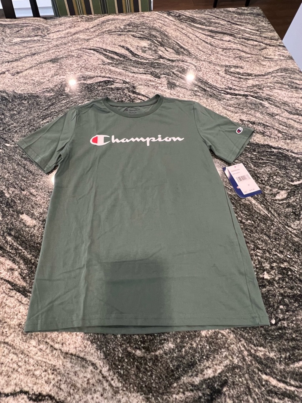 Champion Olive Crewneck Tee with Script Logo